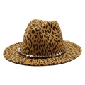 Classic leopard print fedora hat with wool feel and bohemian beaded decorative band - M (56-59cm) / Dark Orange