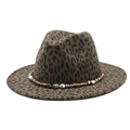 Classic leopard print fedora hat with bohemian beaded band and vintage metal accents - M (56-59cm) / Army Green