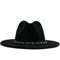 Detail of classic black wool felt fedora with elegant gold and black woven chain - M(56-58cm) / Black