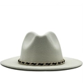 Classic white wool fedora hat for women with elegant gold chain band decoration - M(56-58cm) / White