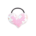 Cute elastic hair tie with a pink and white sequin heart ornament on a black band - Pink and White Holographic Heart (4)