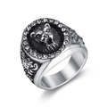 Vintage stainless steel lion head ring for men with clear zircon stones in silver - Size 13 (US) / Steel Color + White Zirconia (18104)