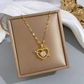 Titanium steel heart and arrow necklace with crystals on gold jewelry gift box - Arrow Through Heart Style (H115)