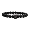Matte black stone crown bracelet featuring multi-color micro-paved zircons and beads - Matte Black Multi-color Zircon Crown