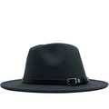 Chapeau fedora en feutre gris foncé à large bord avec ruban en cuir noir décoré - Gris clair
