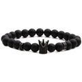Bracciale da uomo in pietre nere opache con ciondolo a corona in zircone nero micro-pave - Nero Opaco Corona A