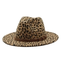 Classic leopard print wool fedora hat for men and women featuring a thin brown leather band - M (56-59cm) / Light Orange