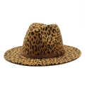Classic leopard print wool fedora hat with wide brim and decorative buckle band - M (56-59cm) / Dark Orange