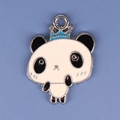 Detail of cartoon panda alloy charm with black and white enamel and a small blue crown - Panda 8
