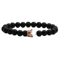 Bracciale corona con perline nero opaco e pietra occhio di gatto bianca su sfondo bianco - Pietra opaca