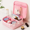 Offene rosa Kosmetiktasche mit Katzenprint, Netzfächern und praktischer Inneneinteilung - Stil B Alpaka