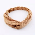 Knit knot headband in brown ribbed fabric for autumn and winter hair styling - Khaki