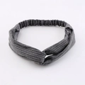 Elastic grey ribbed knit headband with cross twist design for women's hair styling - Dark Gray