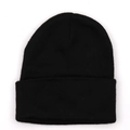 Close-up of the detailed knit texture and folded cuff of the black winter beanie hat - One Size / Black