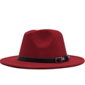 Cappello Fedora classico in feltro di lana rosso scuro con tesa larga e cinturino nero - M(56-58cm) / Rosso