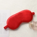 Elegant red silk sleep mask with elastic strap shown on a decorative linen background - Without Paper Card / Red