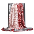 90cm Paisley print satin square scarf with red and white ethnic patterns for women - Burgundy