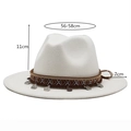 White wool fedora hat with ethnic style embroidered band and metal coin charms - White