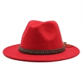 Detail of red wool jazz fedora featuring a woven band with shimmering rhinestones - L (59-61cm) / Red