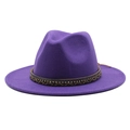 Purple wool wide brim fedora hat with bohemian braided leather and rhinestone band - M (55-58cm) / Purple
