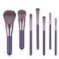Detailed view of 7-piece purple makeup brush set with synthetic bristles on white surface - 7Pcs Set / Noble Purple