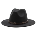 Detail of black fedora hat featuring a brown leather band with decorative metal rings - M (55-58cm) / Black