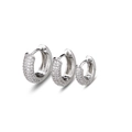 Three sizes of silver zircon-studded hoop earrings arranged on a white background - Ec02-10 Small Platinum White Zirconium