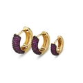Three gold-plated hoop earrings in varied sizes featuring purple pavé set zircon stones - Small / Gold/Red Zirconia