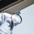 Macro view of a six-prong silver ring featuring a brilliant-cut round solitaire diamond - Adjustable Open / Classic Six-Prong Solitaire Macro Style (14)
