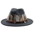 Cappello Fedora in lana grigio scuro con piuma e cinturino intrecciato stile inglese - grigio scuro