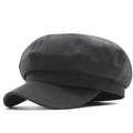 Classic black newsboy octagonal hat with vintage twill fabric texture for women - One Size / Black