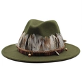 Cappello fedora jazz verde militare in feltro con piume e perline stile vintage - Verde Militare