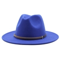 Detail of royal blue fedora with brown leather band and silver metal stud embellishments - Sapphire Blue