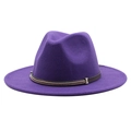 Detail of purple wool fedora hat with a decorative dark band and metal beaded chain trim - M (55-58cm) / Purple