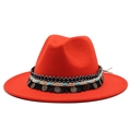 Cappello fedora rosso in feltro con perline turchesi etnice e ciondoli in metallo - Rosso Arancio