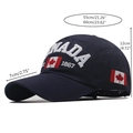 Detail view of cotton CANADA baseball cap showing 3D embroidery and side maple leaf flag - Navy Blue