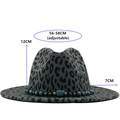 Cappello fedora in lana leopardato grigio con nastro di perline turchesi e tesa piatta - M (56-58cm) / Grigio