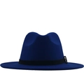 Cappello fedora in lana blu reale a tesa larga con nastro nero e fibbia in argento - M (56-58cm) / Blu