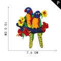 Tropical parrot and hibiscus flower embroidery patch, measurement 10.0 cm by 7.6 cm - Style P-Parrots and Hibiscus