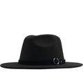 Detail of dark brown wool fedora with a black ribbon band and silver metallic ring buckle - M (56-58cm) / Coffee