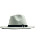 Close-up of light gray wool fedora hat with a flat wide brim and black band detail - M (56-58cm) / White