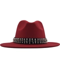 Dettaglio cappello fedora rosso scuro con fascia decorata di perle e strass - M (56-58cm) / Rosso