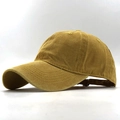 Side view of washed cotton baseball cap in mustard yellow with adjustable metal buckle - Adjustable / Yellow