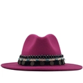 Ethnic style rose red wool fedora hat with bohemian tassel and bead decorations - Rose Red