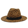 Cappello fedora classico con stampa leopardata, tesa piatta e nastro nero chic - Arancione Scuro