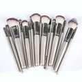 Professional 15pcs silver makeup brush set with white bristles fan-shaped on white background - 15Pcs Brown