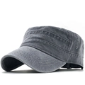 Classic washed cotton flat top army cap in vintage grey with breathable side eyelets - Adjustable / Gray