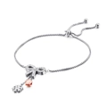 Adjustable silver butterfly box chain bracelet with sparkling crystals and a rose gold bell - Steel Color (KB123874-KFC)
