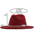 Red wool fedora hat with adjustable belt, brim 7cm, height 11cm, size 56-58cm - M(56-58cm) / Red