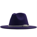 Deep purple wool fedora hat with grey leather band and silver buckle for women - M(56-58cm) / Purple